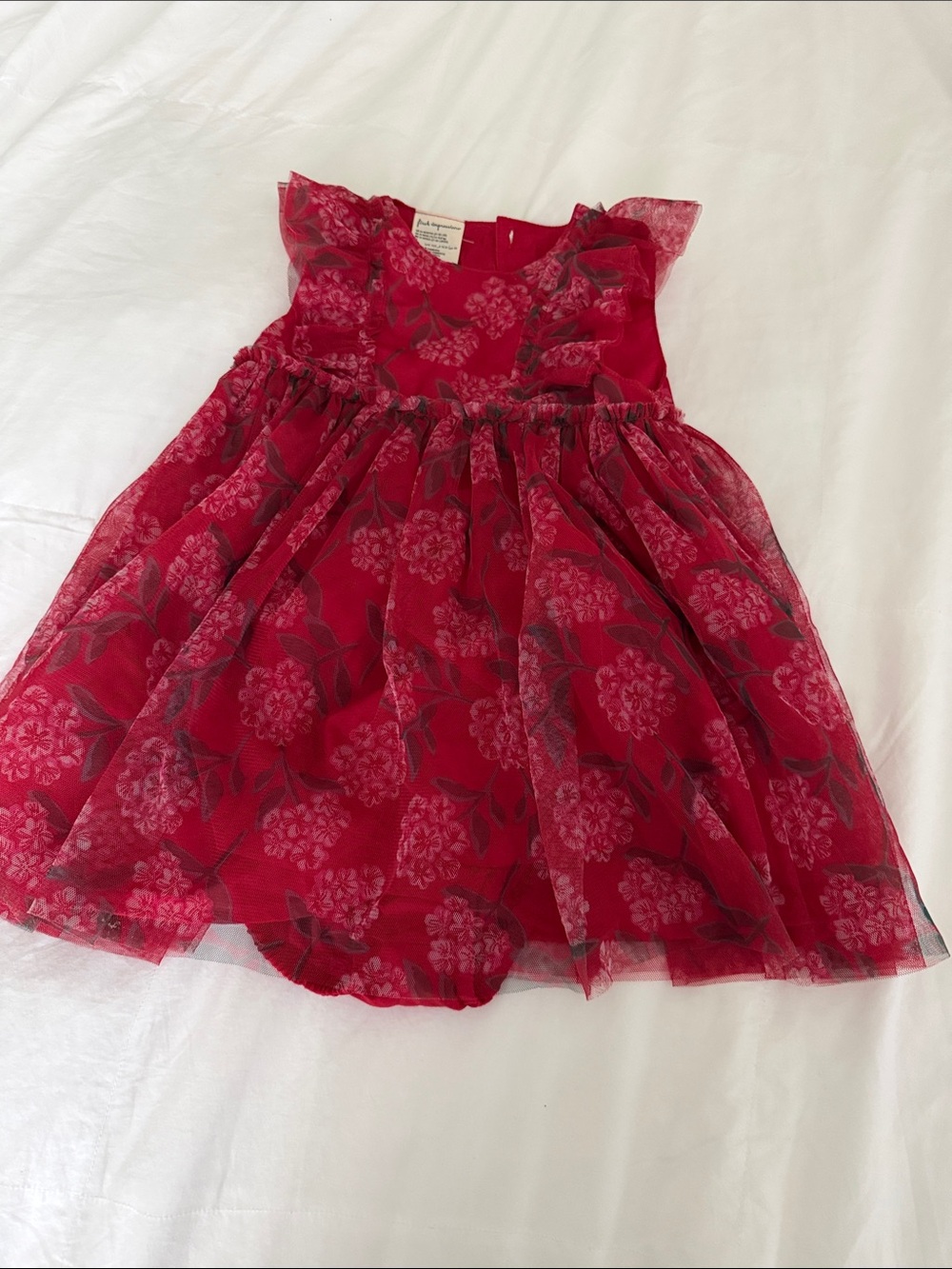 First Impressions Red Floral Tulle Overlay Party Dress